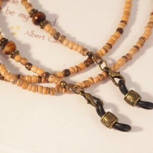Earthy tone Eyeglass Lanyard Sun Glass Lanyard Amber Color Glass and Wood Beads